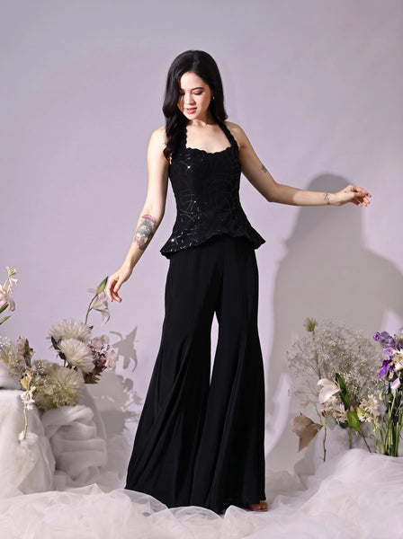 Kaila Black Sequins Indo-Western Sharara Set (Black)