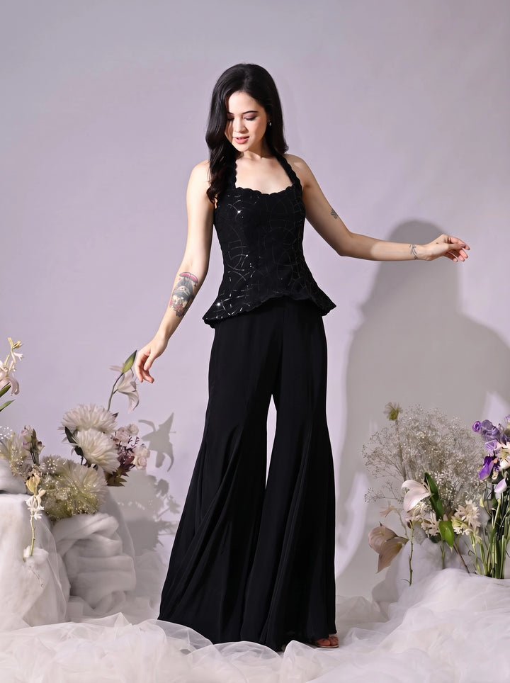 Kaila Black Sequins Indo-Western Sharara Set (Black)