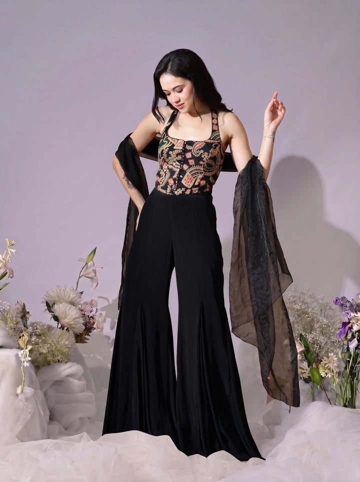 Kesha Indo-Western Crepe Sharara Set (Black)