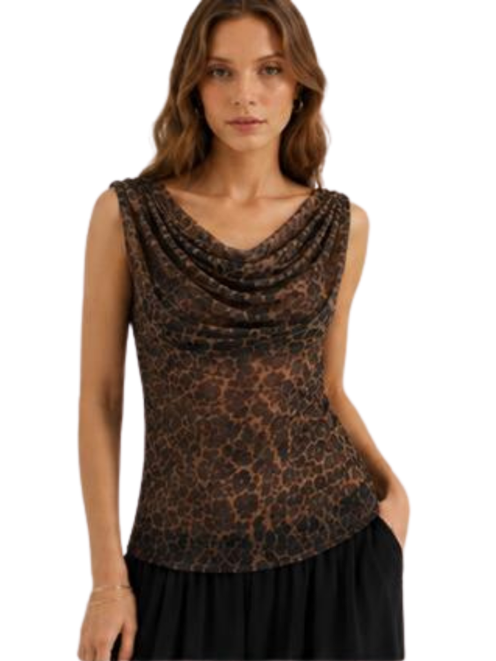 DELILAH Leopard Print Mesh Top