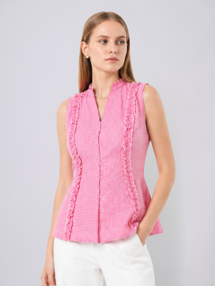 Cherie Gingham Ruffle Top (Pink)