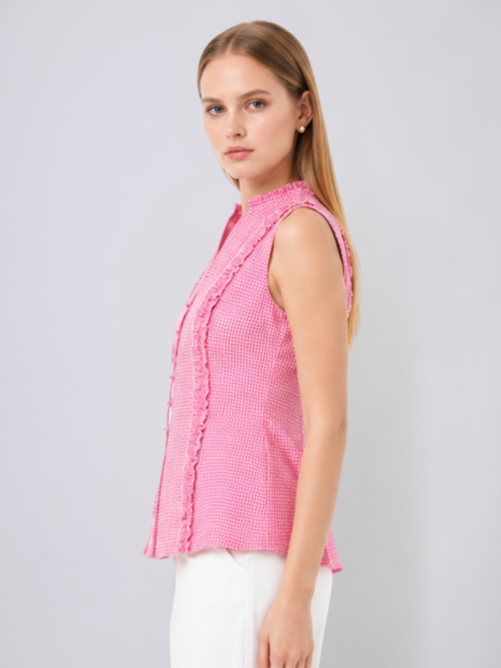 Cherie Gingham Ruffle Top (Pink)