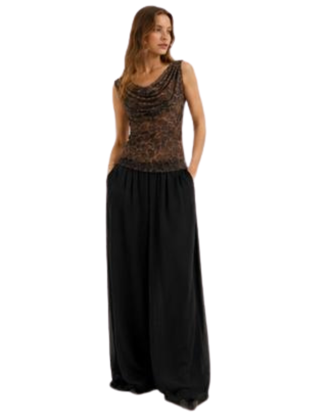 DELILAH Leopard Print Mesh Top