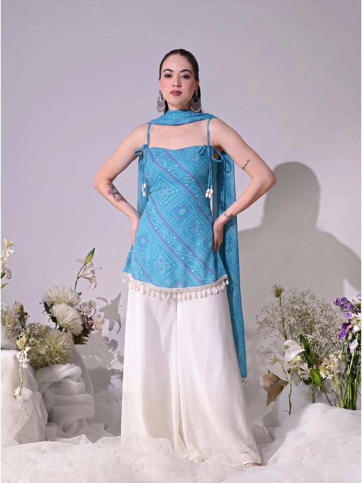 Leela Bandhani Print Georgette Co-ord Set (Blue)