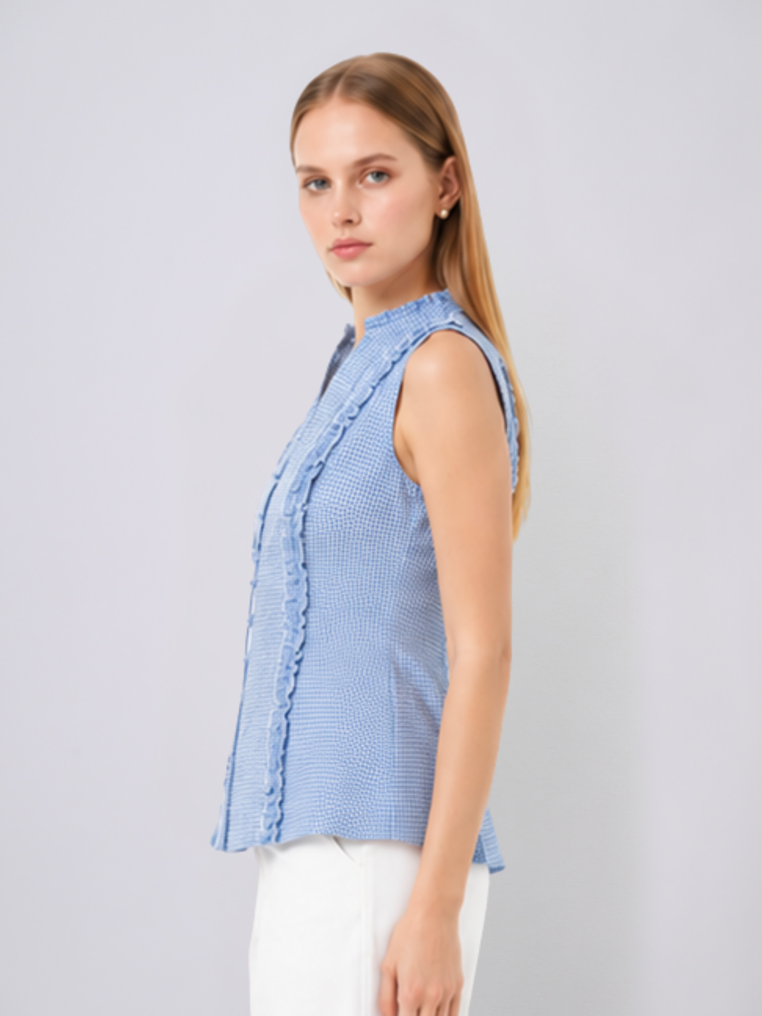Cherie Gingham Ruffle Top (Blue)
