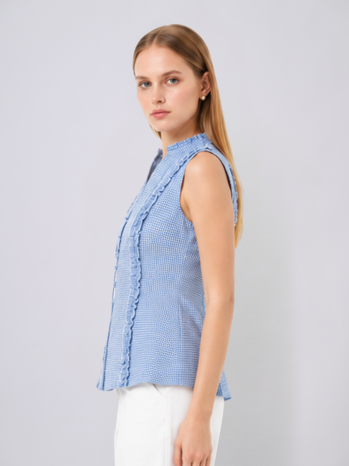 Cherie Gingham Ruffle Top (Blue)