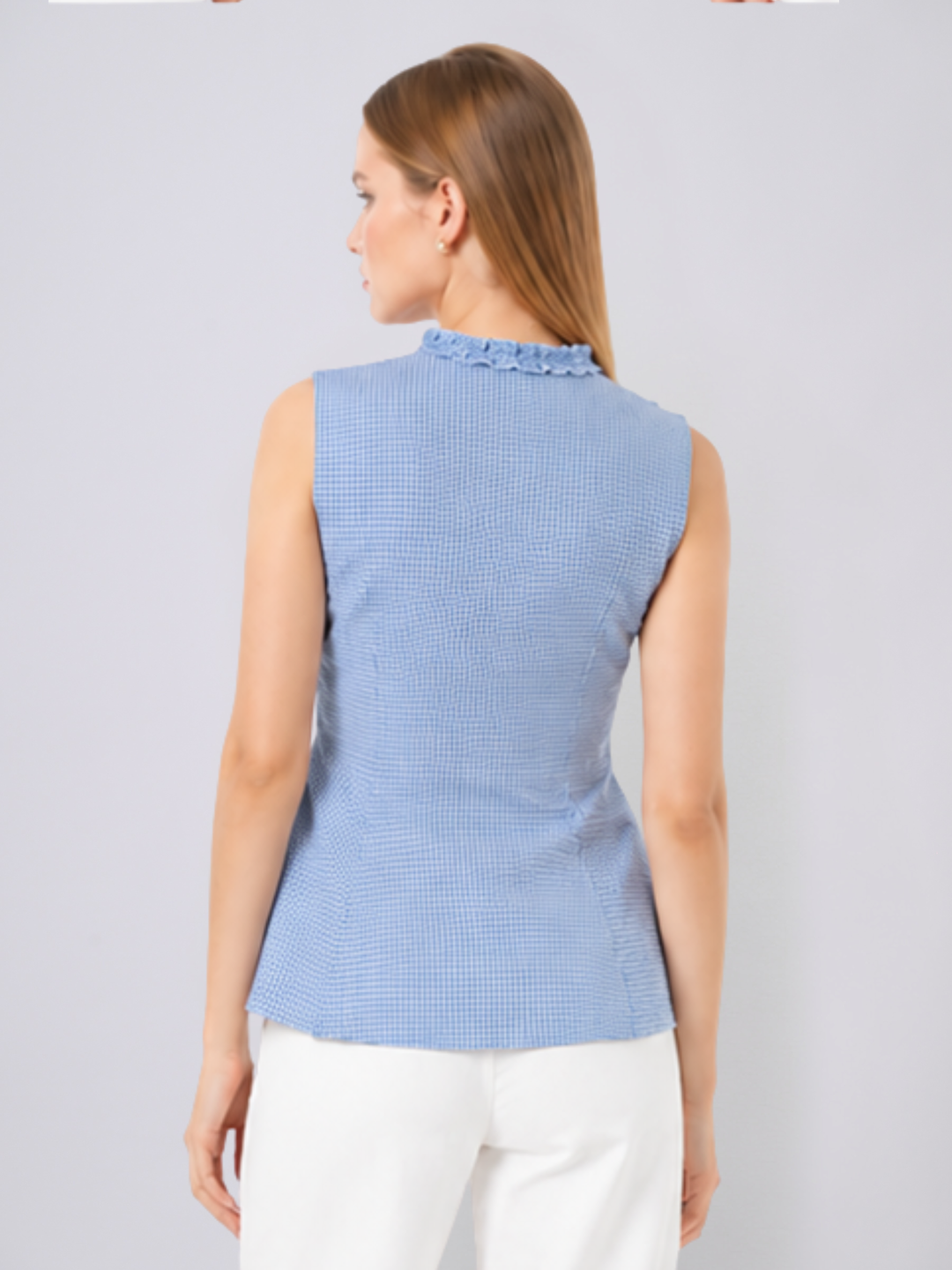 Cherie Gingham Ruffle Top (Blue)