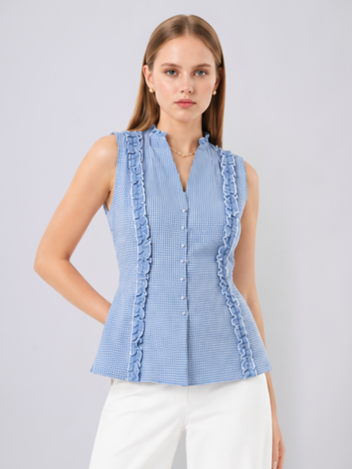 Cherie Gingham Ruffle Top (Blue)