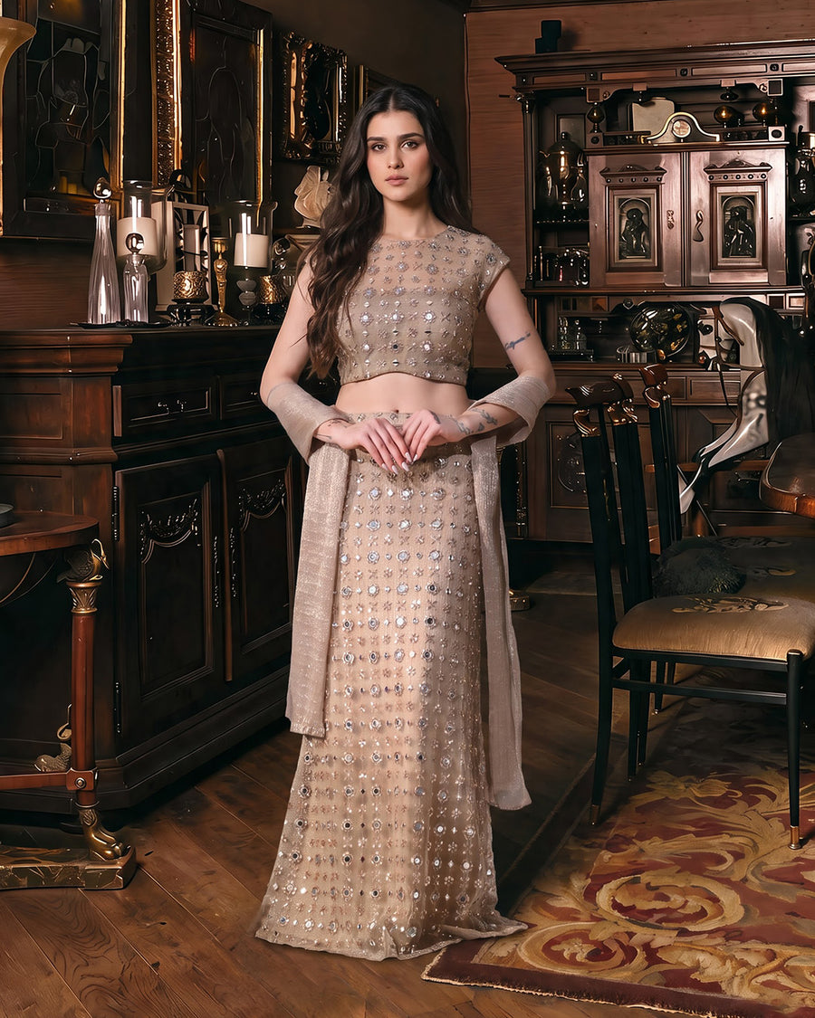 Aliyah Gold Mirror Work Lehenga Set