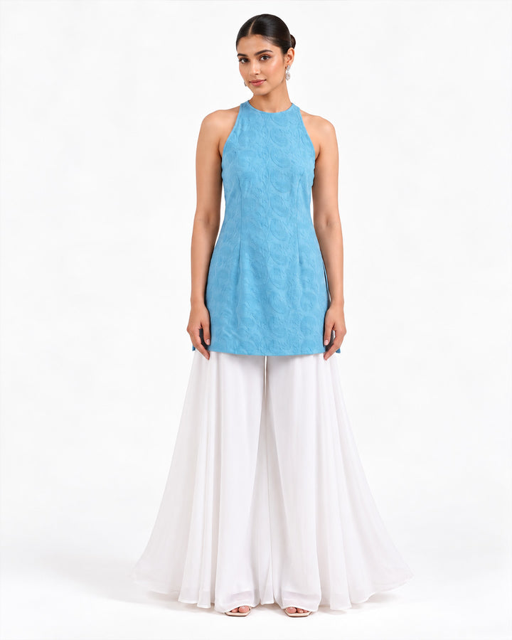 Anahi Chikankari Embroidery Co-ord Set (Blue)