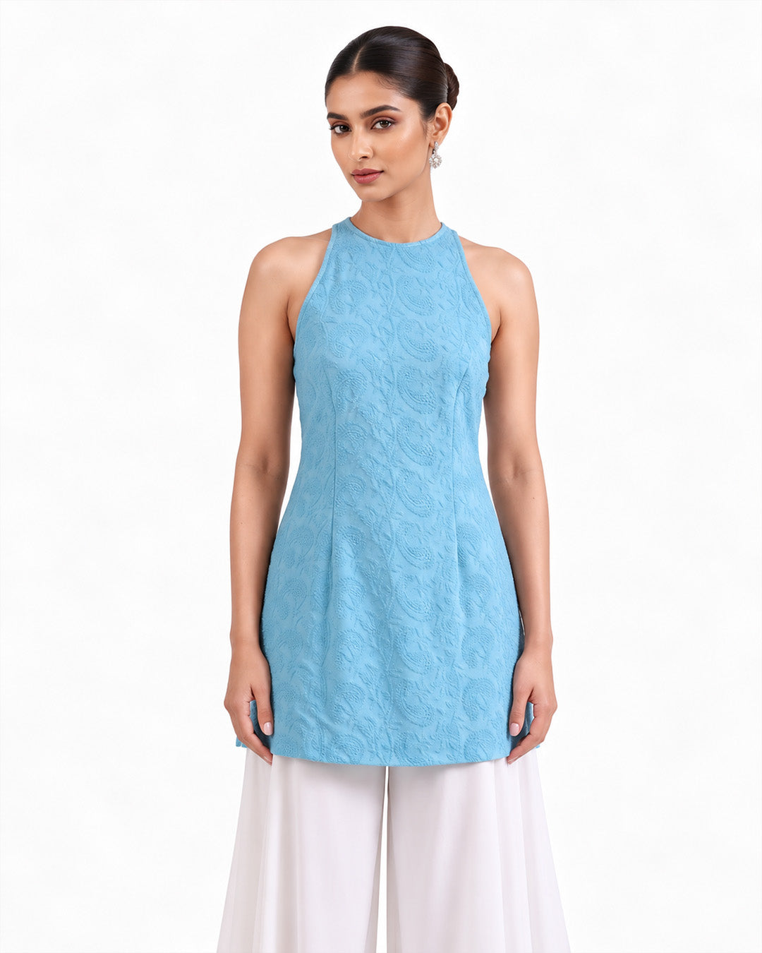 Anahi Chikankari Embroidery Co-ord Set (Blue)