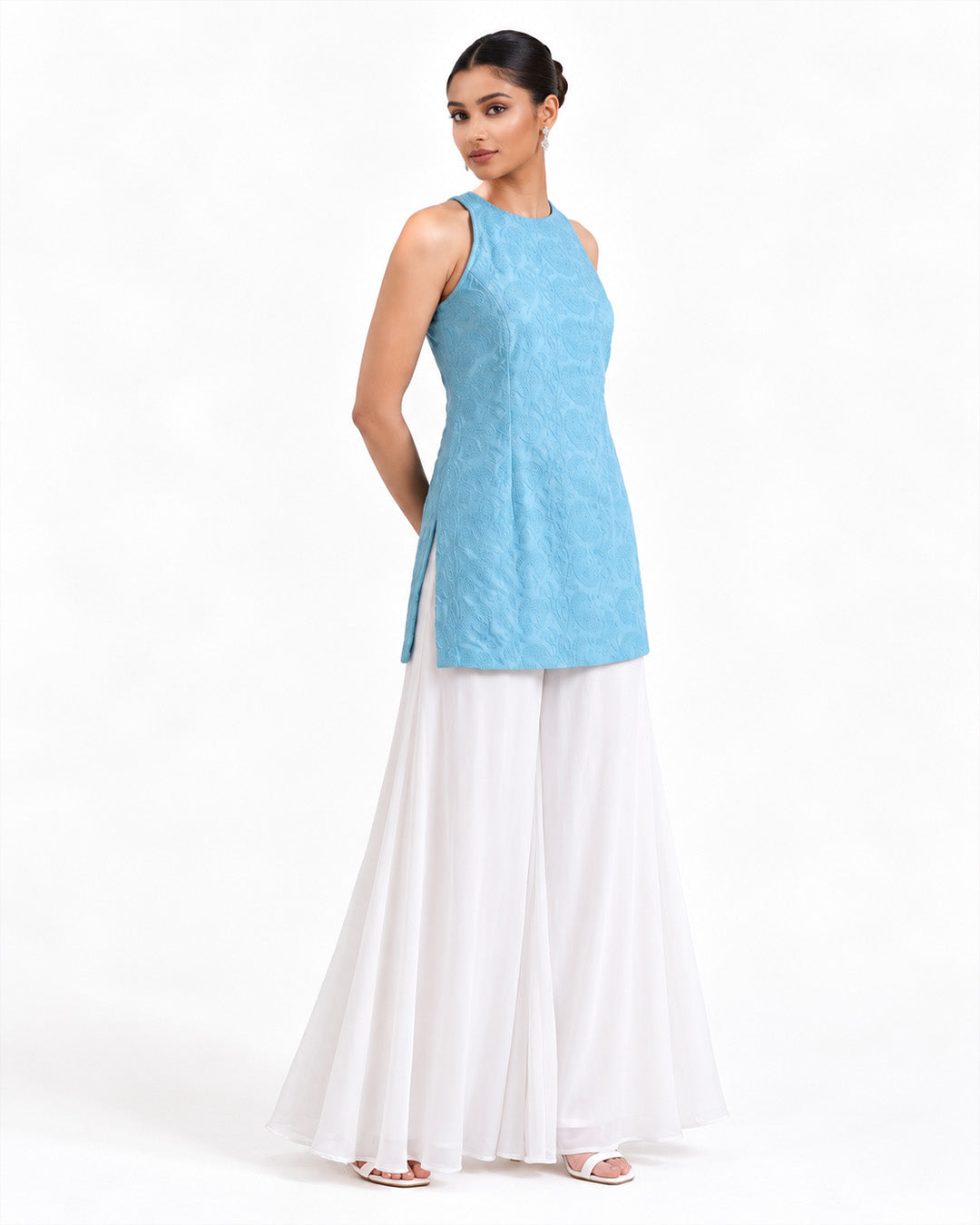 Anahi Chikankari Embroidery Co-ord Set (Blue)
