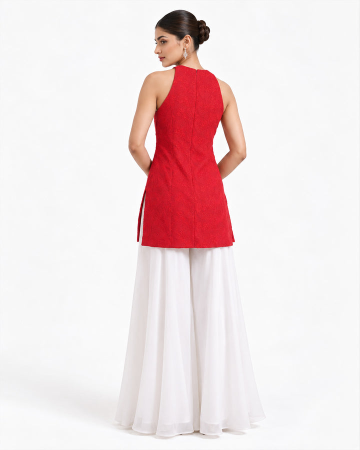 Anahi Chikankari Embroidery Co-ord Set (Red)