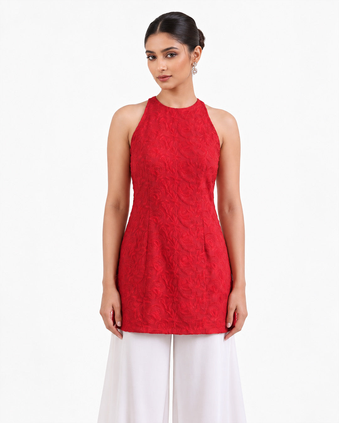 Anahi Chikankari Embroidery Co-ord Set (Red)