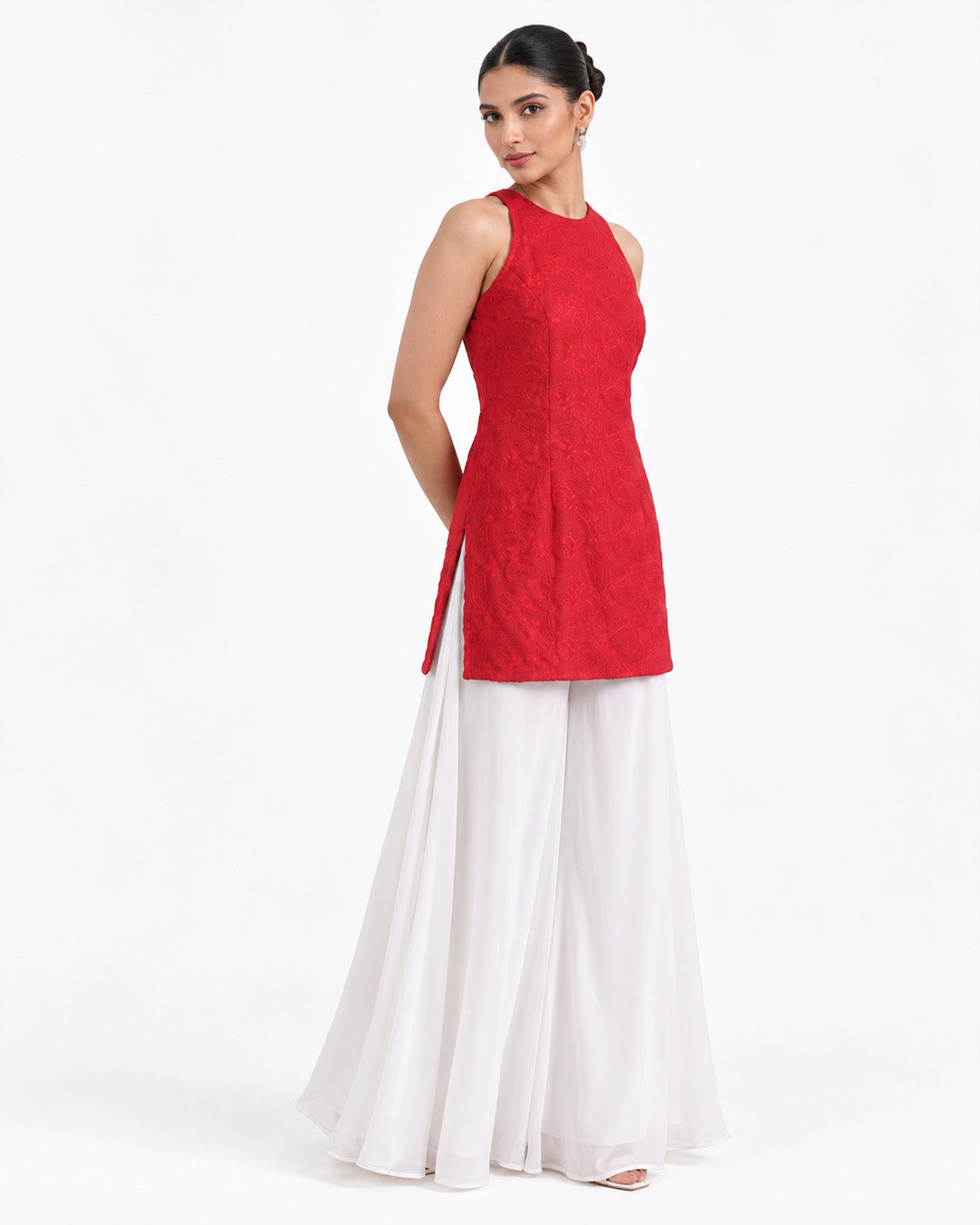 Anahi Chikankari Embroidery Co-ord Set (Red)