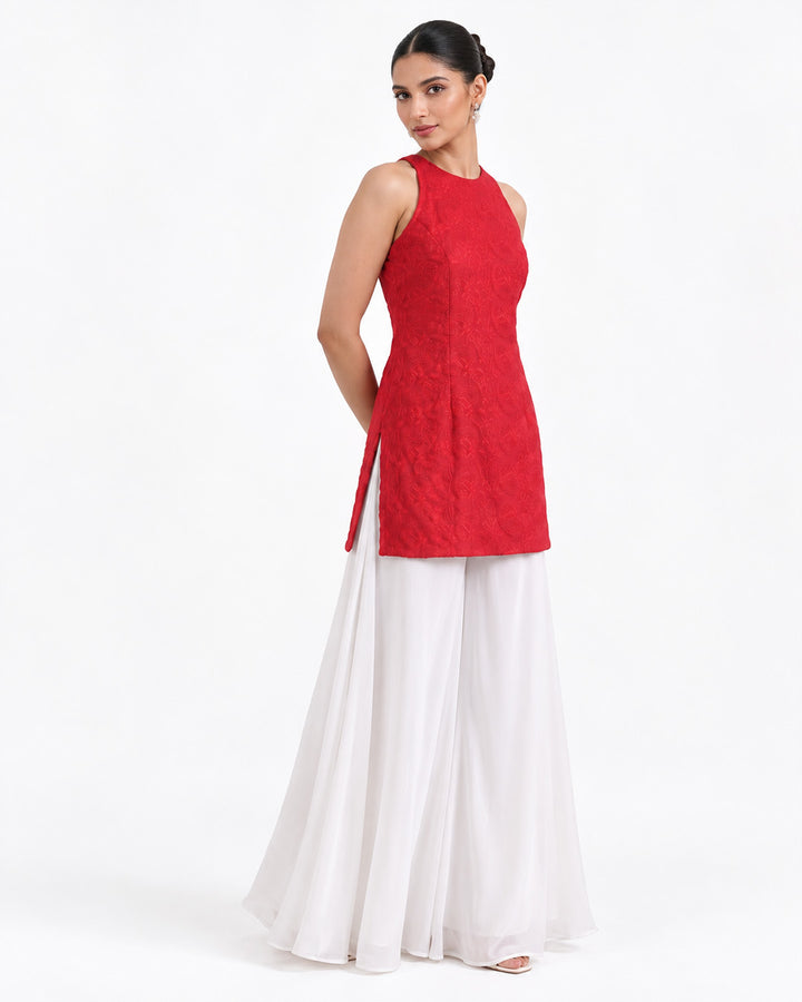 Anahi Chikankari Embroidery Co-ord Set (Red)