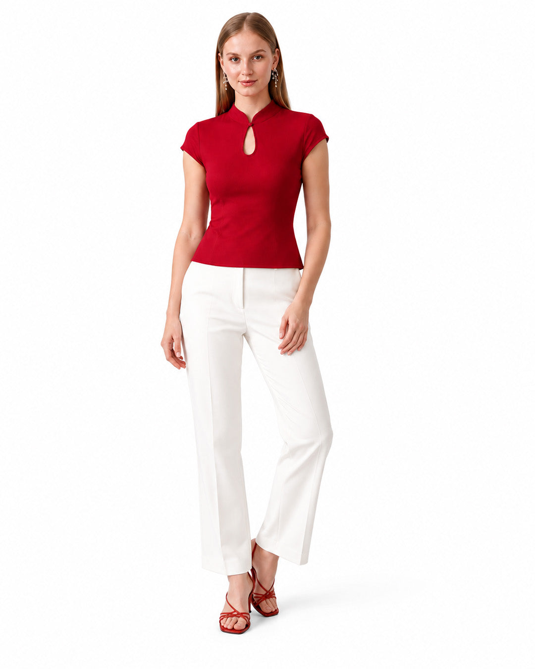 KATHERINE Red Keyhole Top