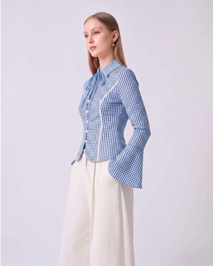 CHARLOTTE Blue Gingham Tailored Top