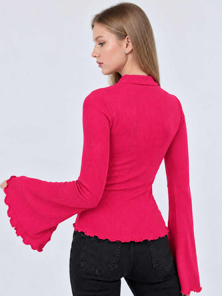 NELLIE RIBBED BELL SLEEVE TOP (PINK)