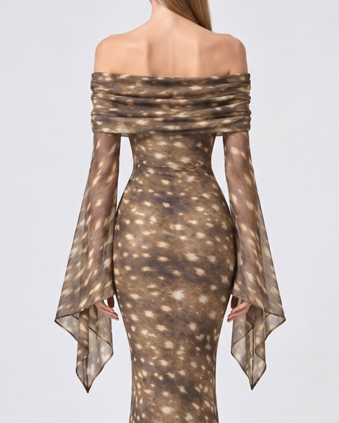 KYLIE  BAMBI PRINT MESH BODYCON DRESS