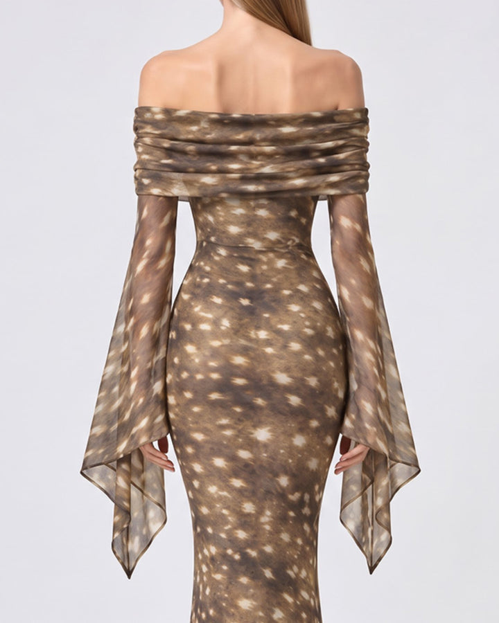 KYLIE  BAMBI PRINT MESH BODYCON DRESS