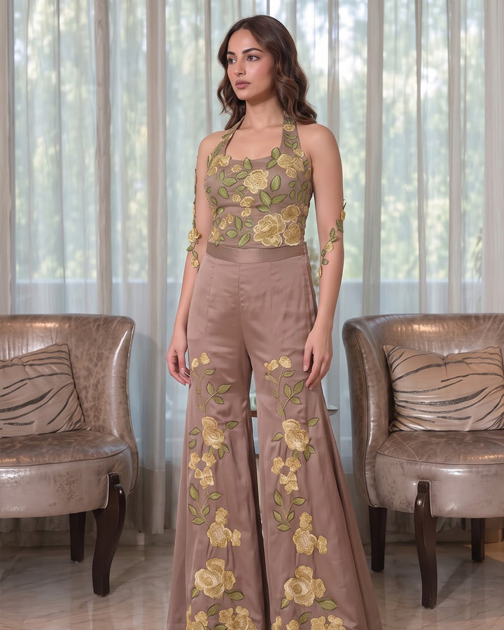 BELVIE, Indo Western Sharara Set (Brown)