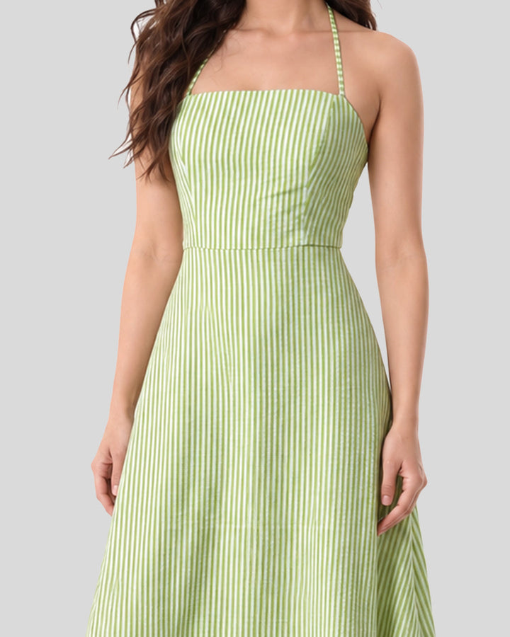 MATCHA Green Striped Midi Dress