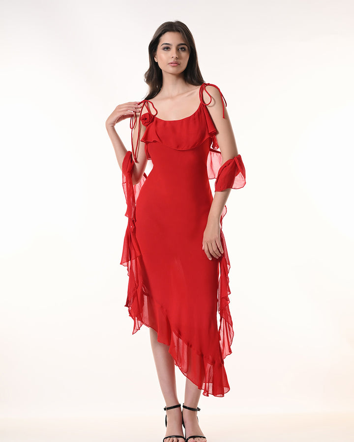 Celeste Red Georgette Western Dress