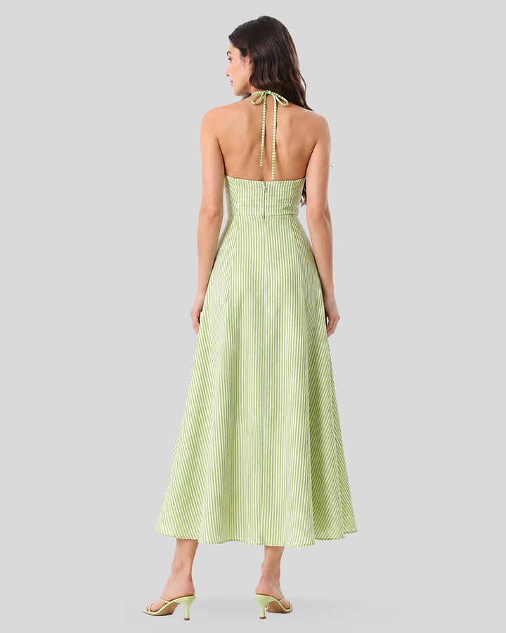 MATCHA Green Striped Midi Dress