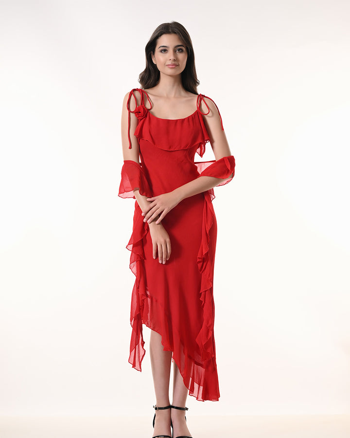 Celeste Red Georgette Western Dress