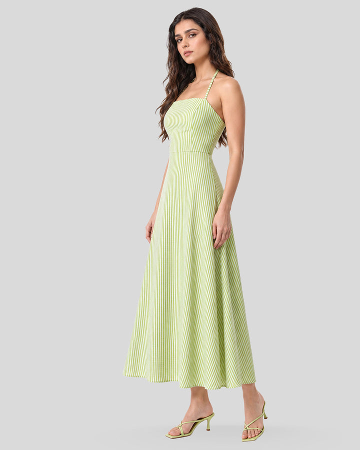 MATCHA Green Striped Midi Dress