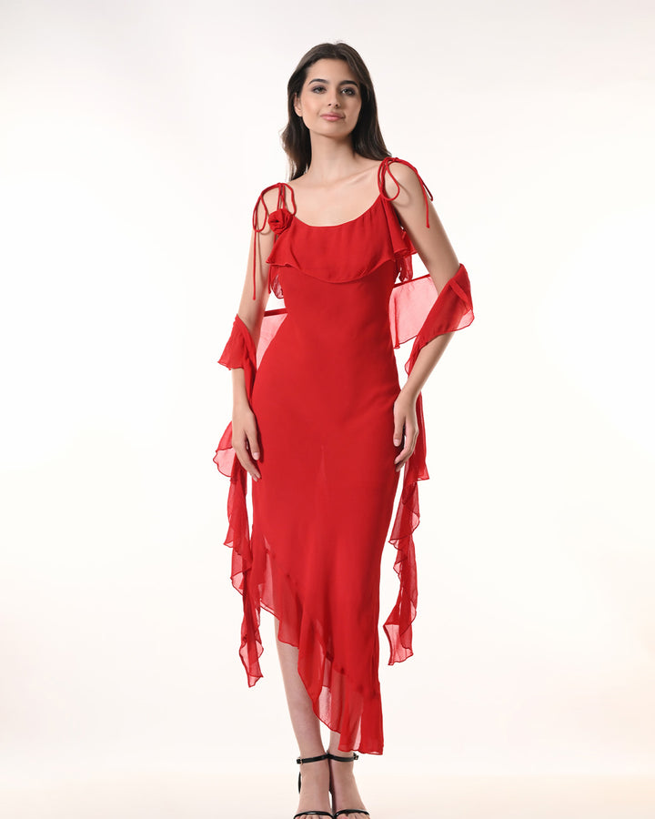 Celeste Red Georgette Western Dress
