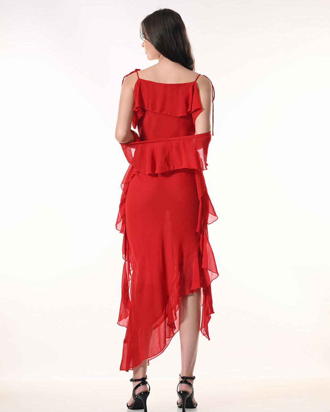 Celeste Red Georgette Western Dress