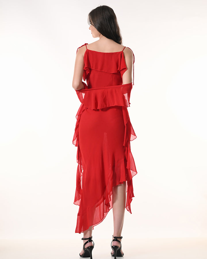 Celeste Red Georgette Western Dress