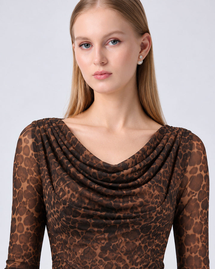 LEA Leopard Print Mesh Top