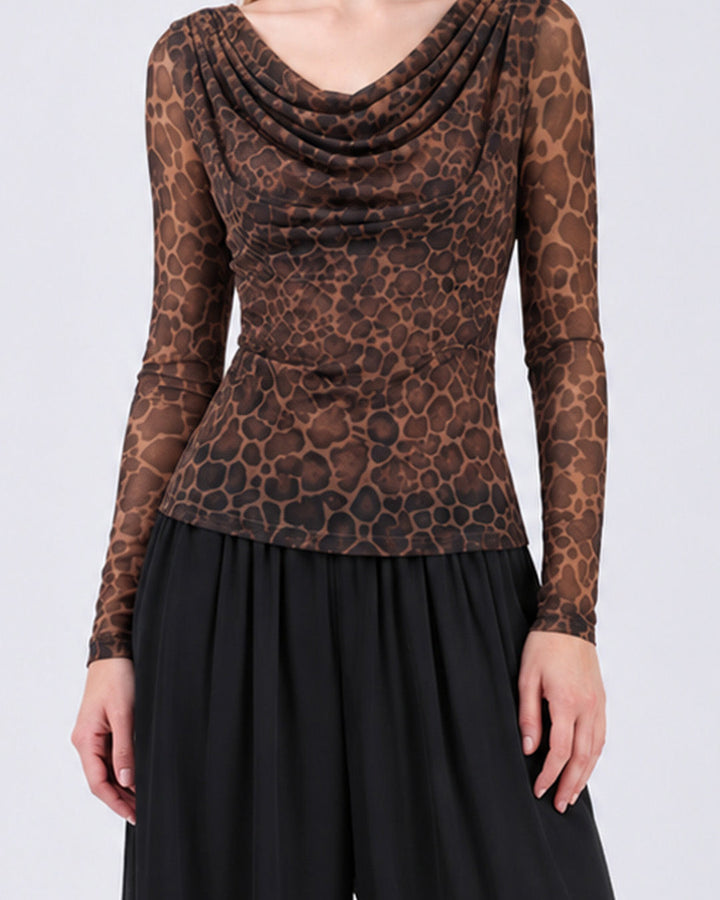 LEA Leopard Print Mesh Top