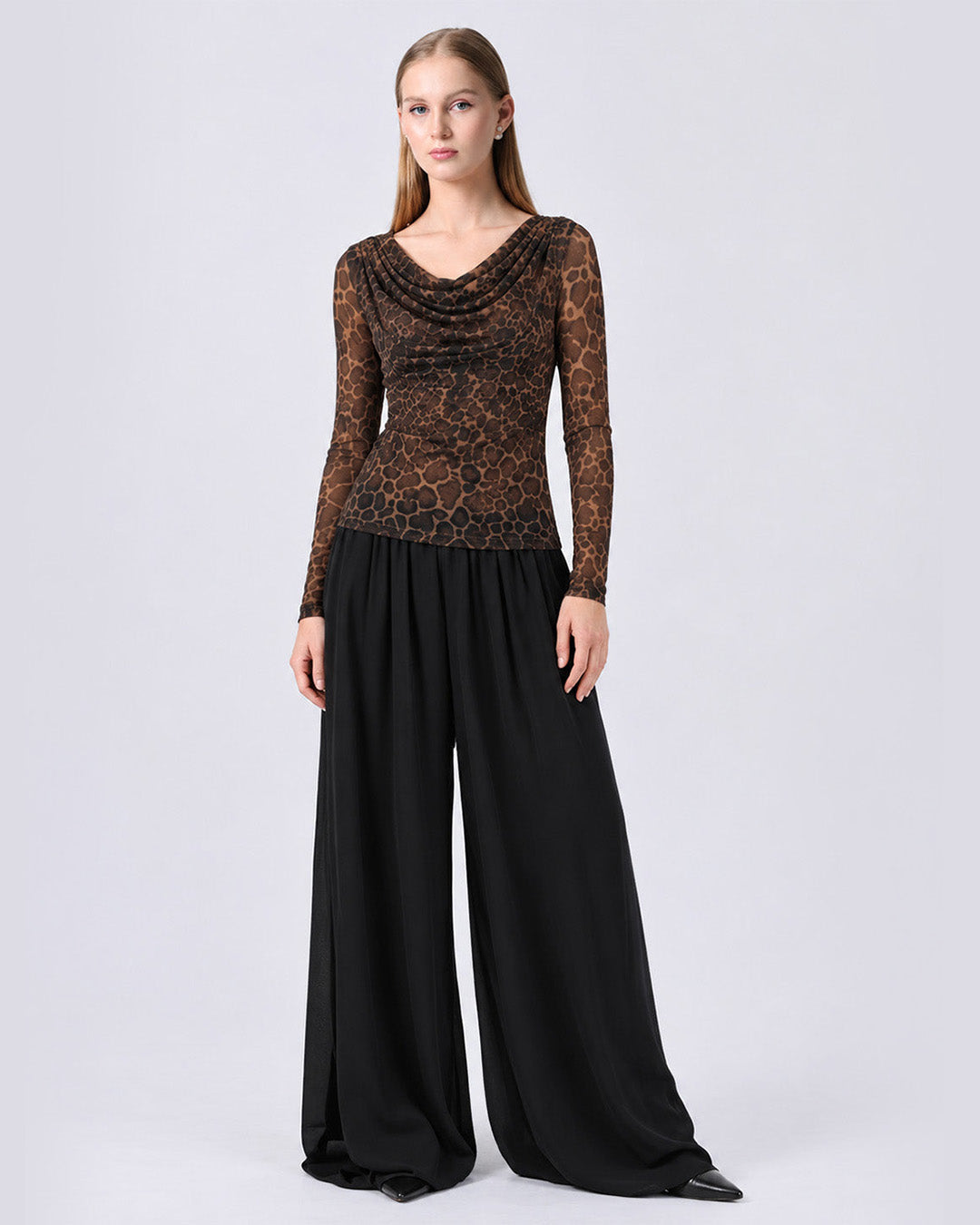 LEA Leopard Print Mesh Top