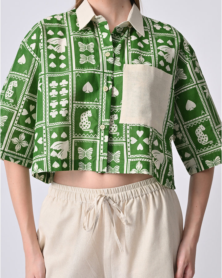 MOSS PRINTED CROP SHIRT (Green)