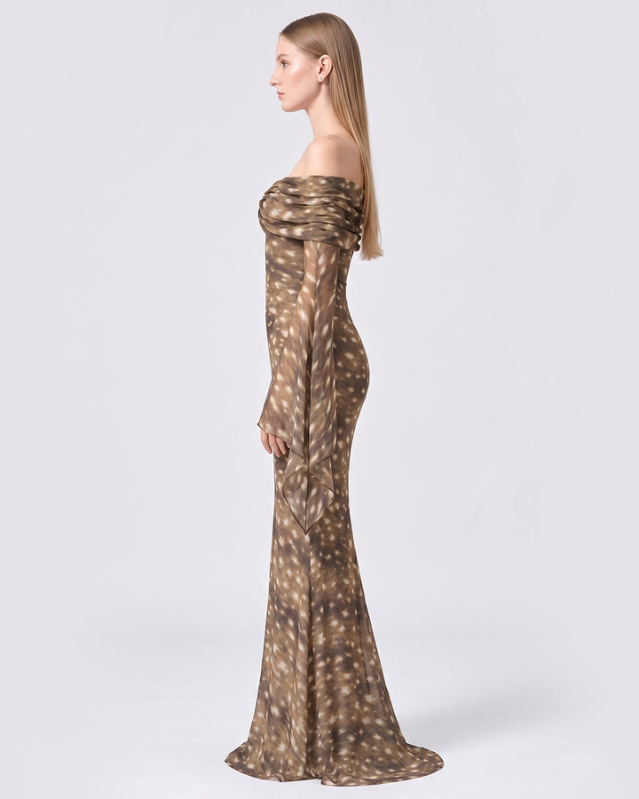 KYLIE  BAMBI PRINT MESH BODYCON DRESS