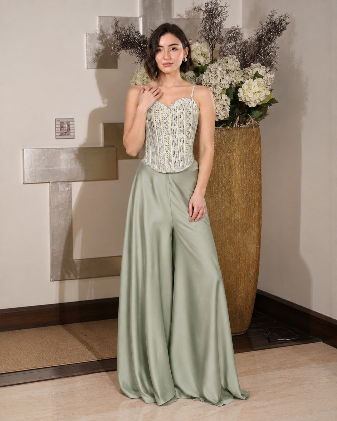 Kalki, Slim Fit Indo western Sharara set (Pista Green)