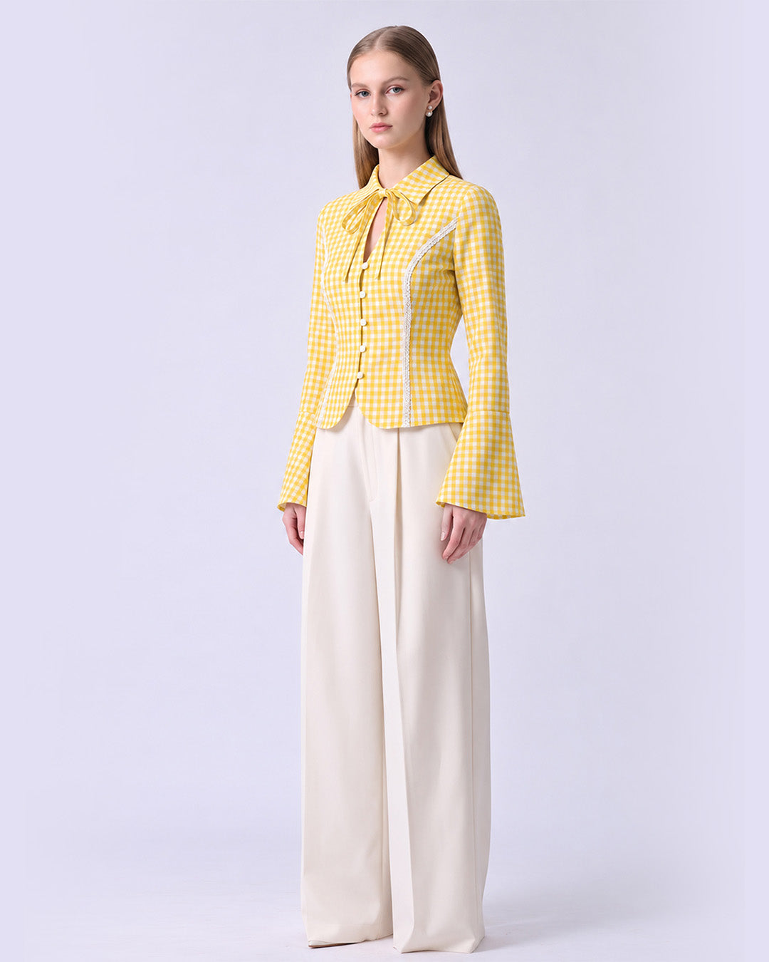 CHARLOTTE Yellow Gingham Tailored Top