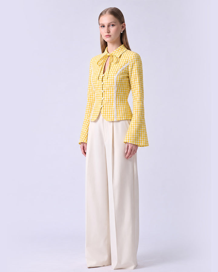 CHARLOTTE Yellow Gingham Tailored Top