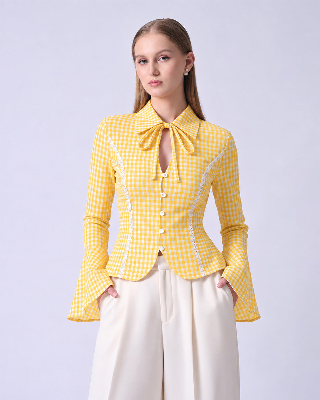 CHARLOTTE Yellow Gingham Tailored Top