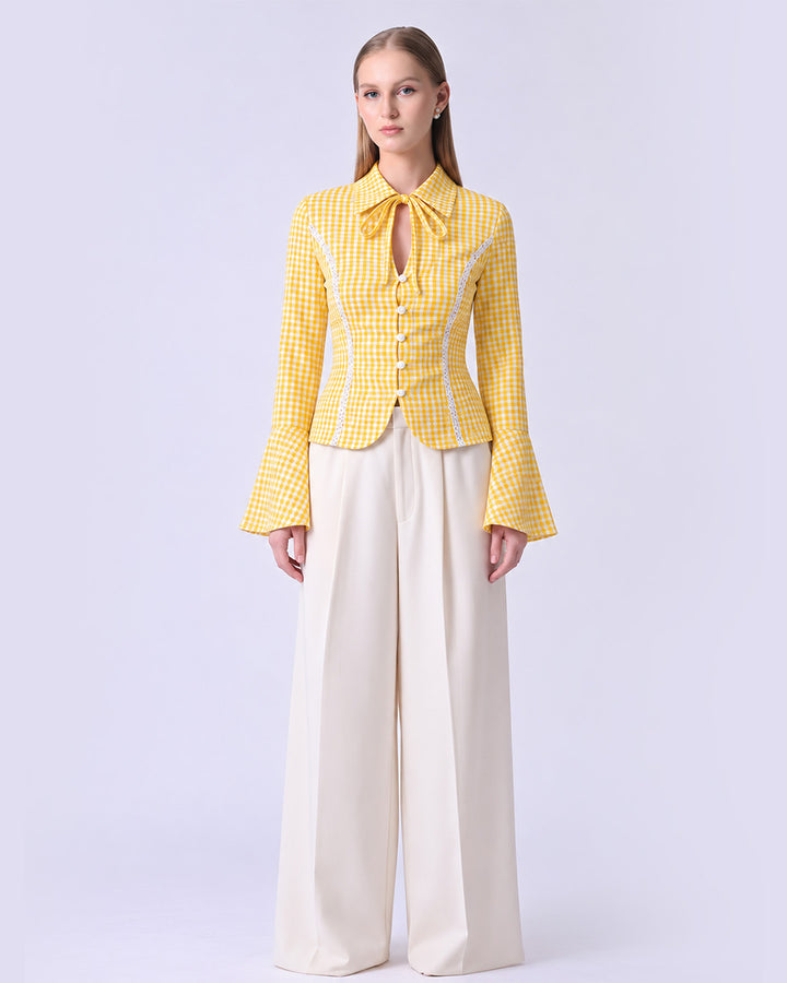 CHARLOTTE Yellow Gingham Tailored Top