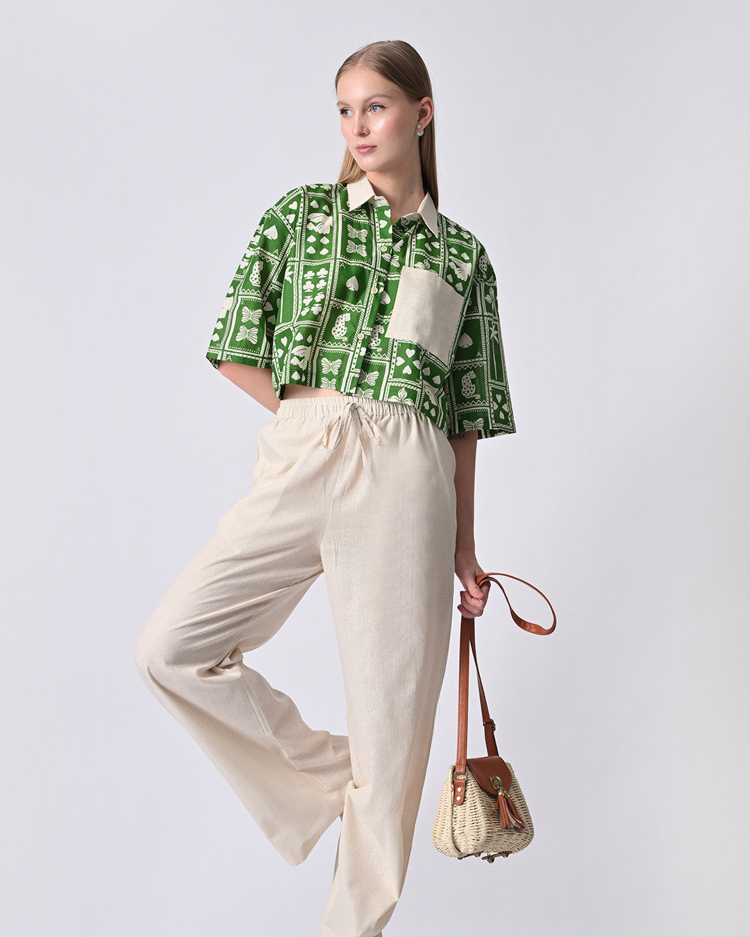MOSS PRINTED CROP SHIRT (Green)