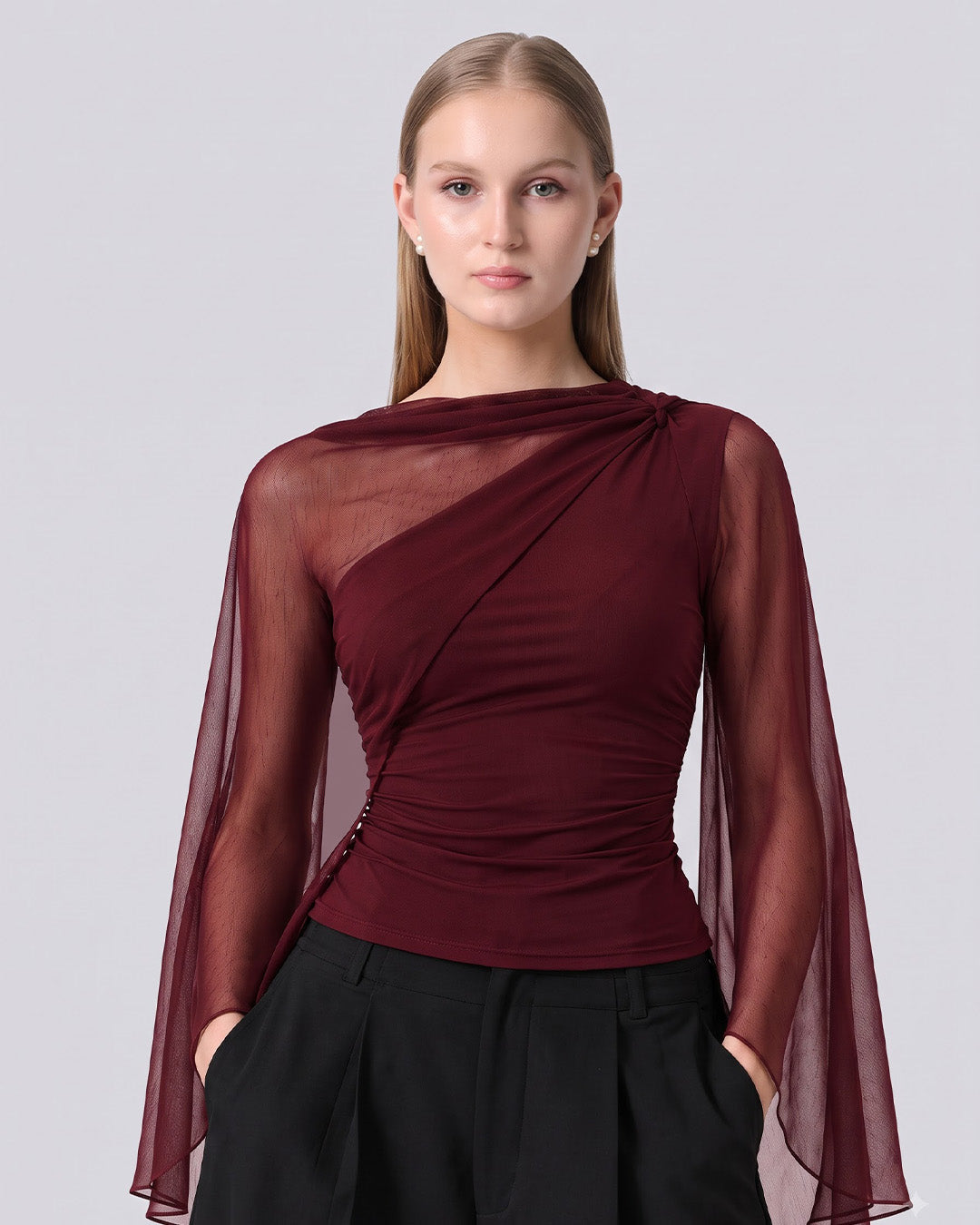 MAEVE Ruched Asymmetric Wine Top