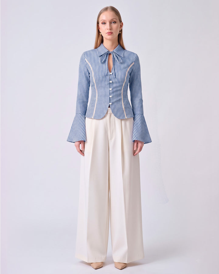CHARLOTTE Blue Gingham Tailored Top