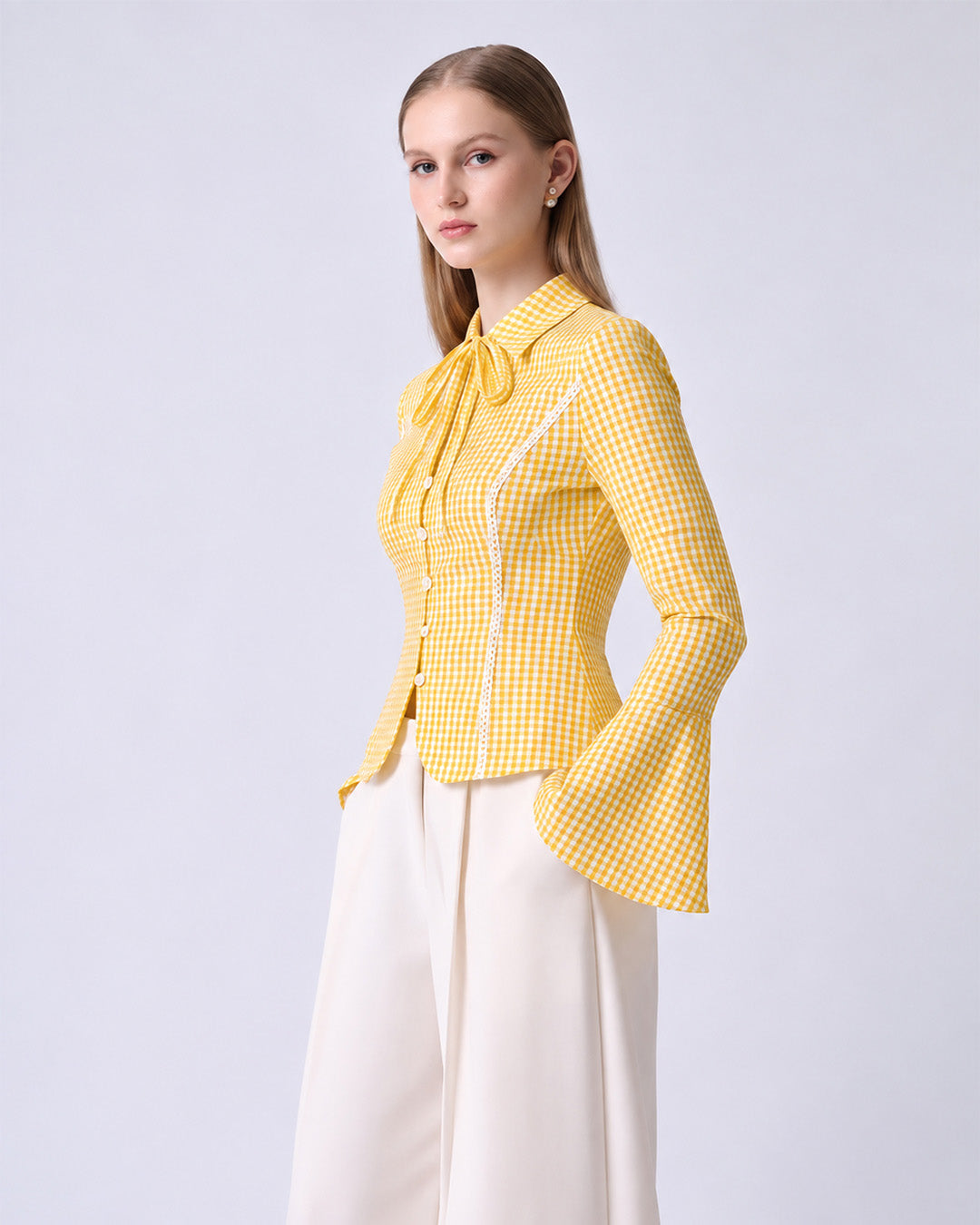 CHARLOTTE Yellow Gingham Tailored Top