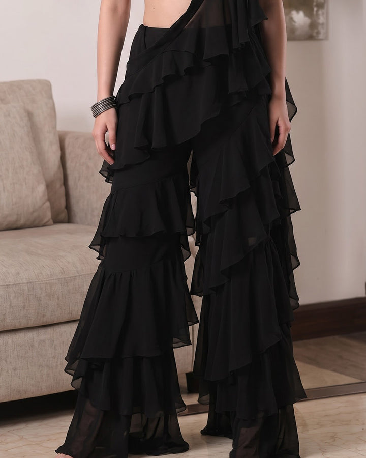 ASMAIRA Black Indo-Western Ruffle Set