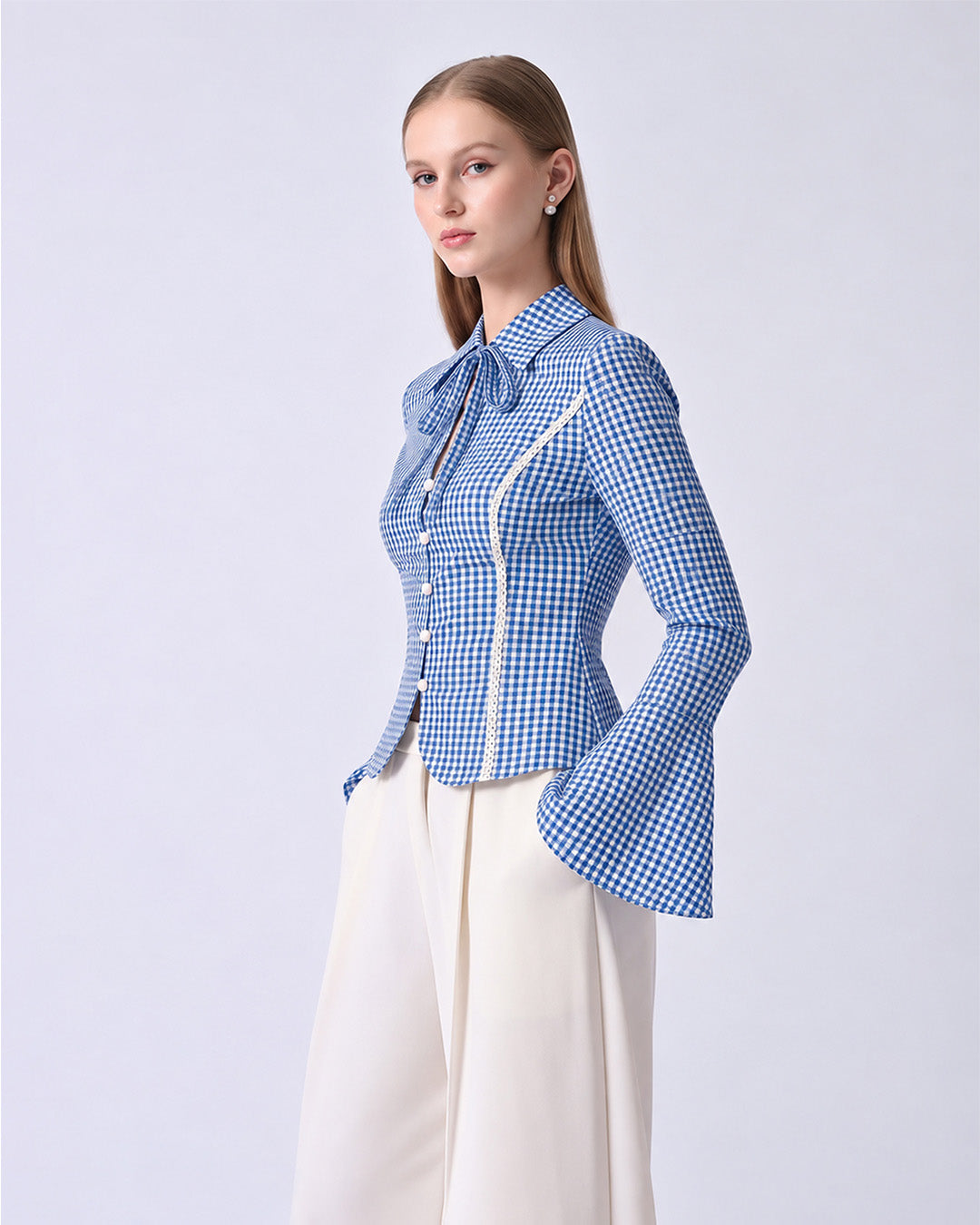 CHARLOTTE Blue Gingham Tailored Top